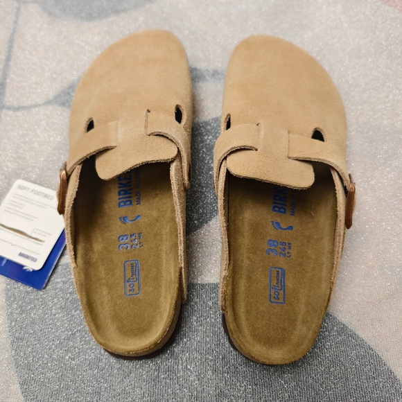 Women's Birkenstock Boston Latte Cream Suede Shoes - Narrow Fit - Picture 2 of 5